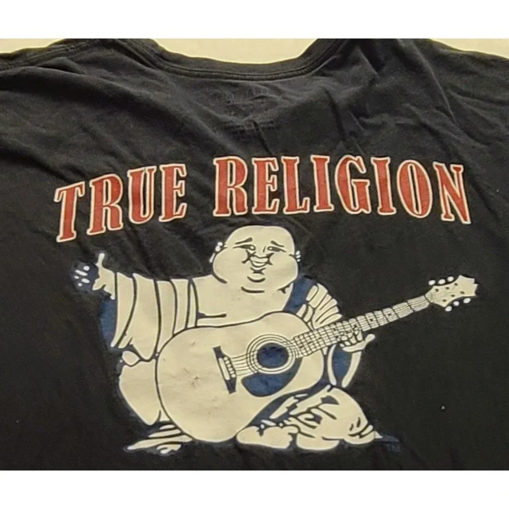 True Religion Men's World Tour Buddha Guitar Graphic T-Shirt‎ Black Large Casual